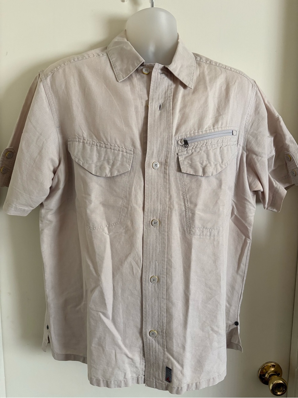 Jordan linen Light Beige Short Sleeve Button-Up Shirt